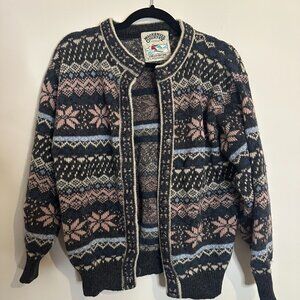 Mackenzie Country Fair Isle Knit Cardigan Wool Grandpacore Vintage - Small
